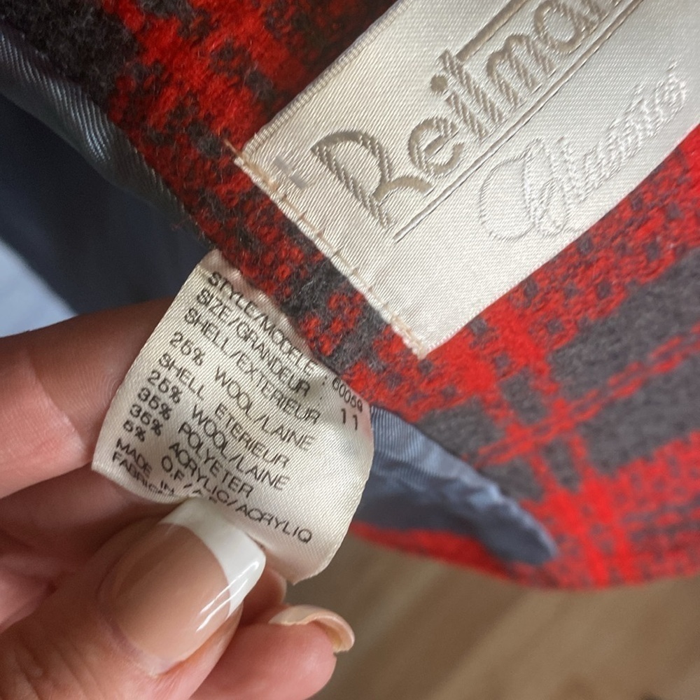 Vintage Reitmans Red Plaid Tartan Wool Blend Button Up Blazer Pockets Size L - Picture 14 of 17